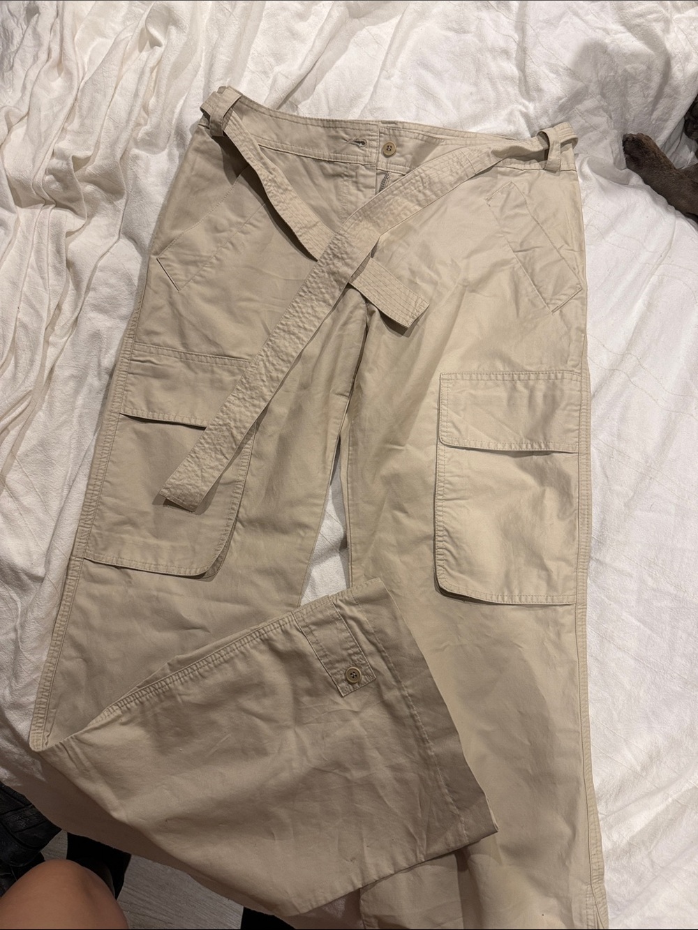 MaxMara Stone-Tone Cargo Trousers with Waist Tie